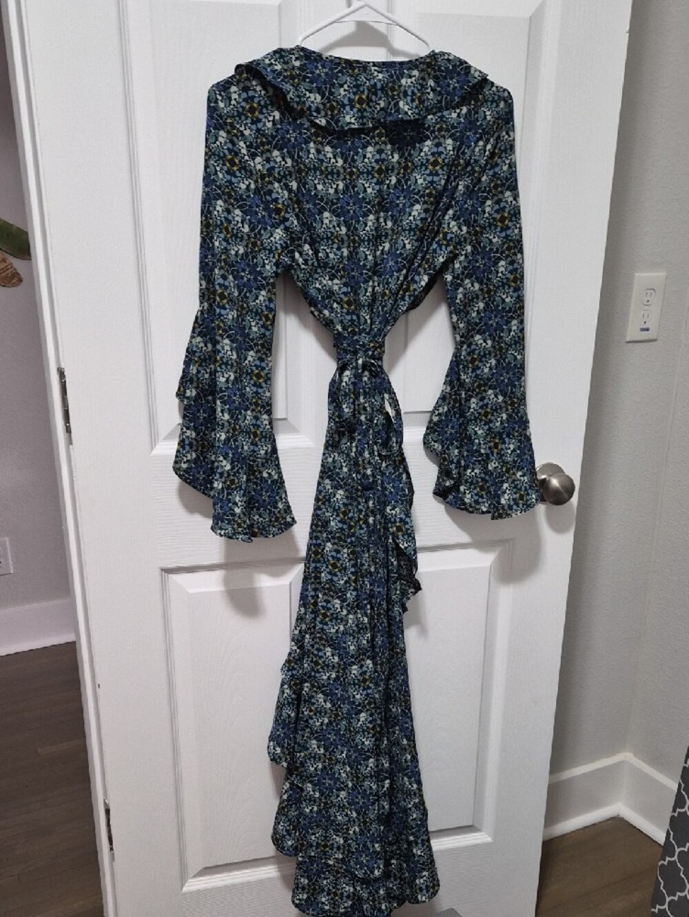 Max Studio Navy Blue Floral Tie-Front Ruffle Maxi Dress - Picture 4 of 4